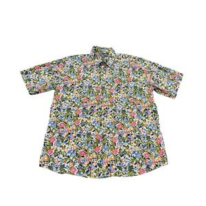 Alan Flusser Floral Shirt Mens Large Multicolor Short Sleeve Cotton Button Up